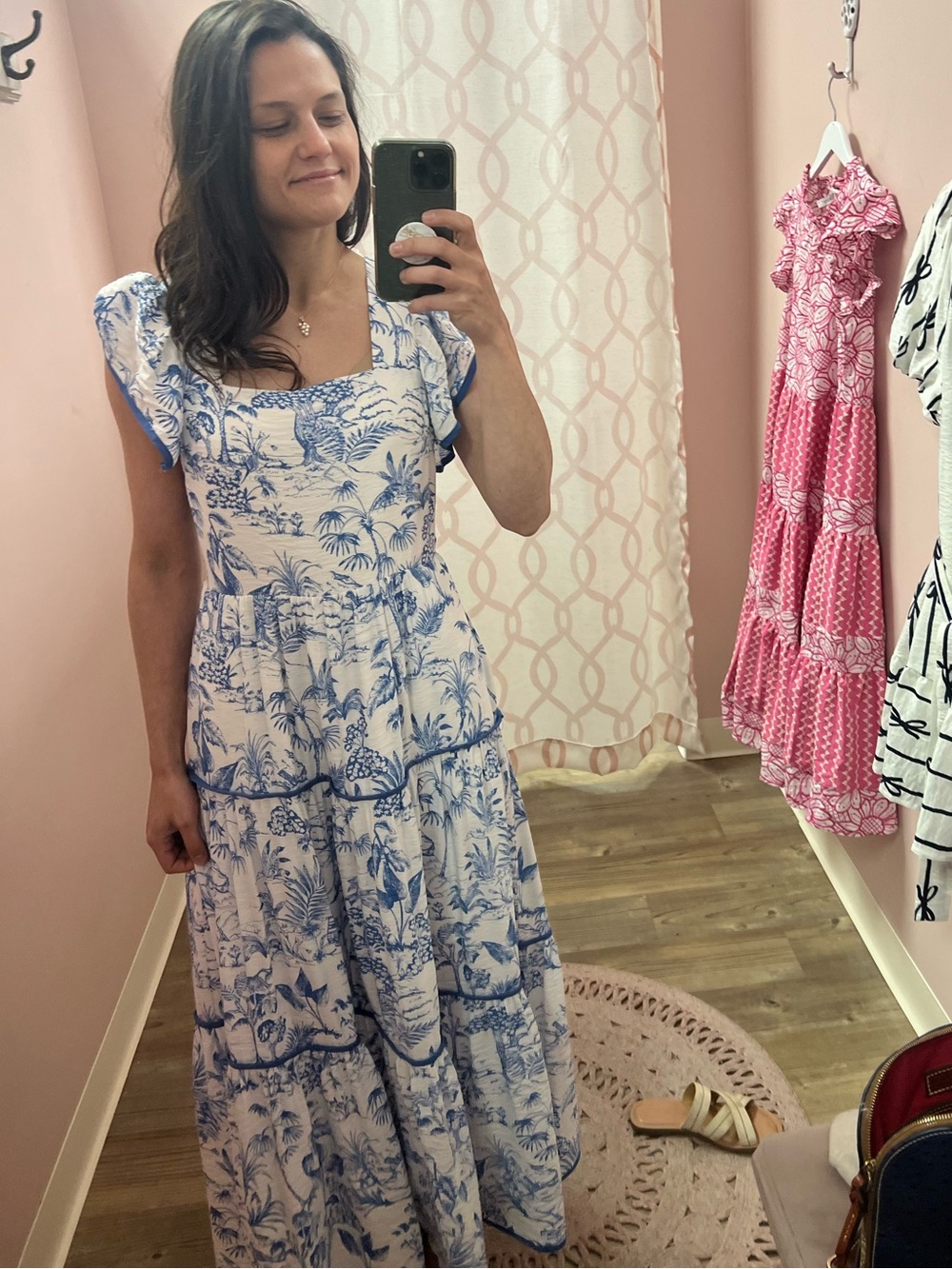 Umgee Blue and White Toile Maxi Dress